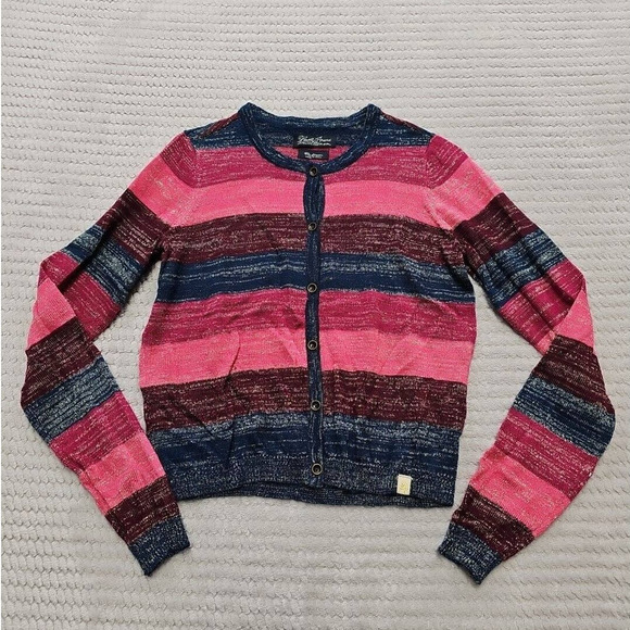 Lucky Brand Sweater Girls Youth Medium Striped Cardigan Gold Embellished - Picture 1 of 7